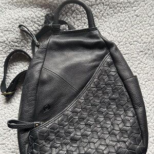 Born Black Textured Leather Backpack